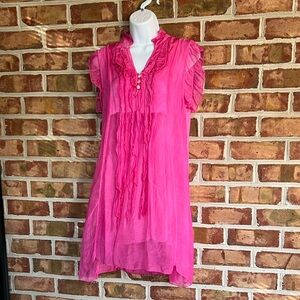 NWT Italy Moda Fuchsia Pink Silk blend Ruffled Stretch Midi Dress. OS fits most